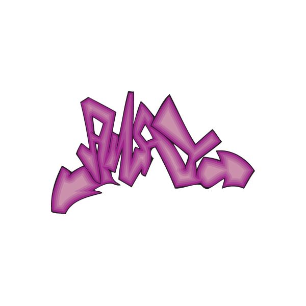 Purple graffiti vinyl decal sticker with tag-style lettering, die-cut