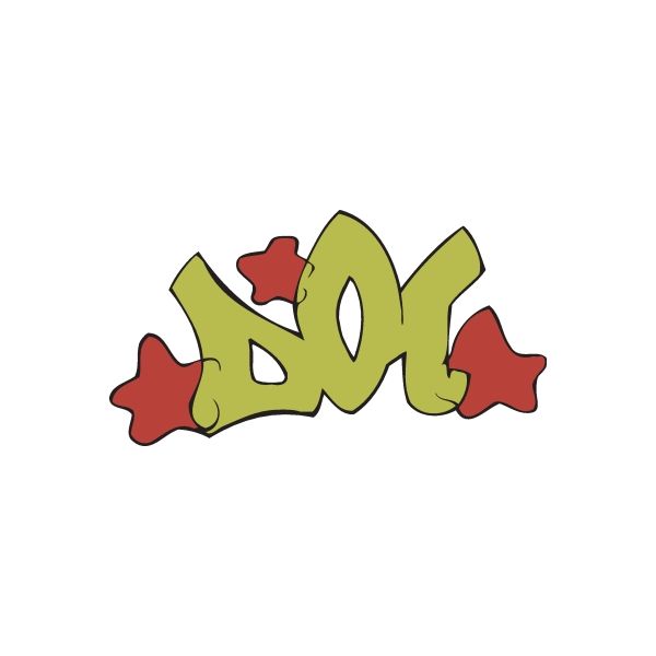Graffiti wall decal sticker: green letters with red star accents, die-cut vinyl