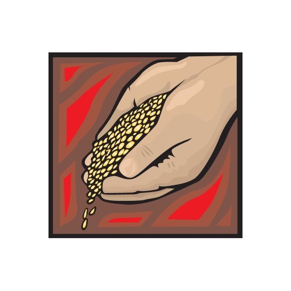 Grain sticker with hand holding a seed cluster illustration