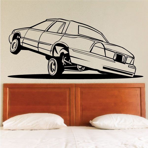 Lowrider car decal with black outlined classic coupe side view