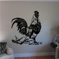 Rooster wall decal with bold black line art and detailed feathers