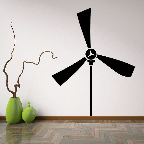 Wind turbine decal with three black blades and round hub