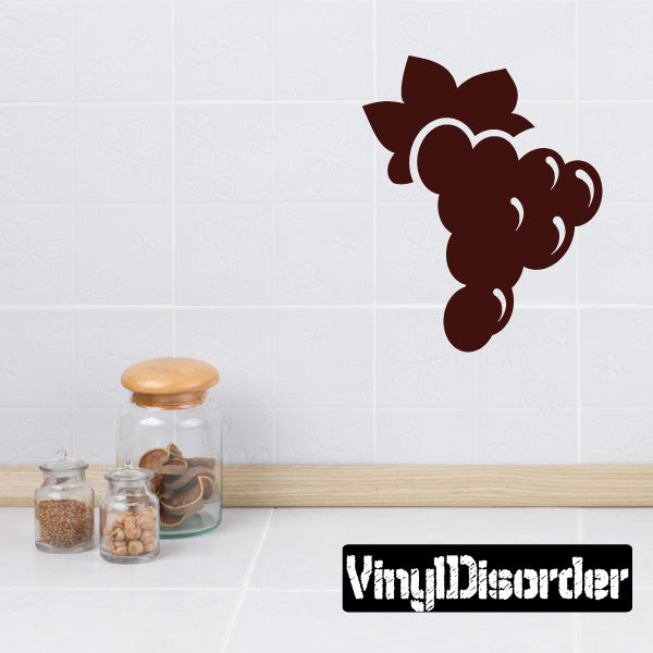 Grape cluster wall decal in dark brown, grape bunch silhouette sticker.