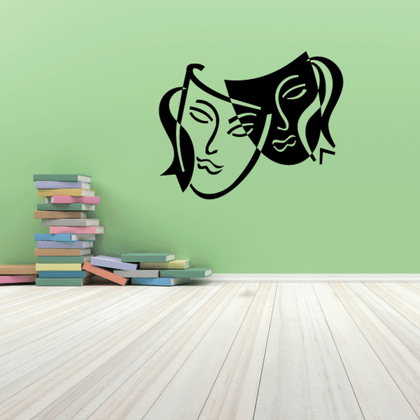 Theater masks decal with black comedy and tragedy faces