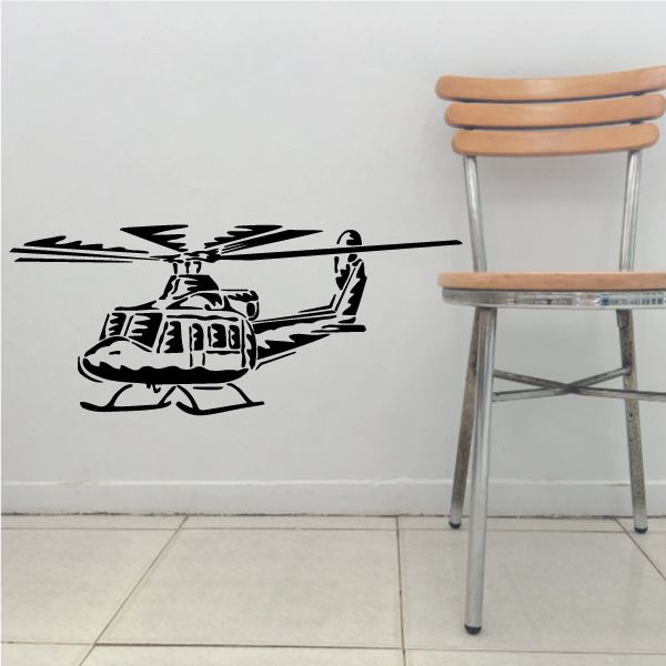 Black helicopter graphic decal with cartoon-style details
