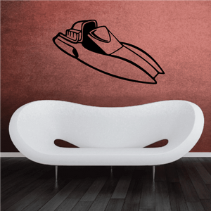 Graphic hydroplane decal with black outline boat illustration