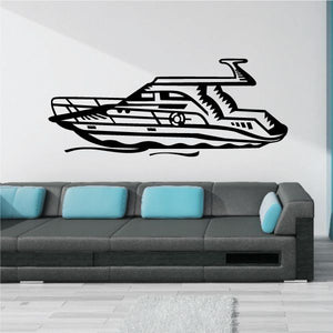 Yacht decal with black line-art graphic of a luxury sailboat