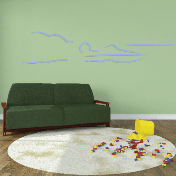 Blue speedboat and wave wall decal graphic