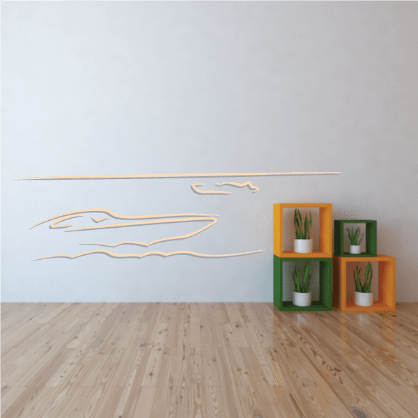 Ocean decal with speedboat graphic, orange outline
