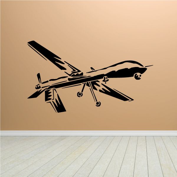 Black UAV drone graphic decal with detailed aircraft silhouette and rotor shapes.