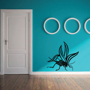 Cricket and grass blade wall decal with black cricket and curved ring accents