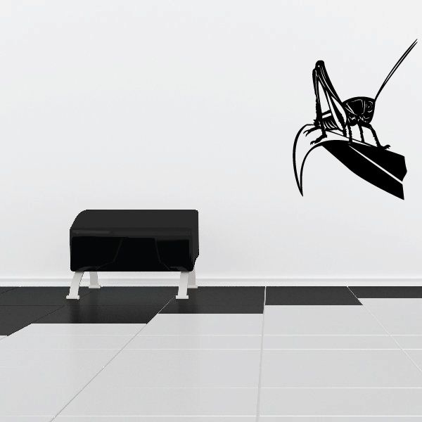Grasshopper on leaf wall decal with black insect graphic