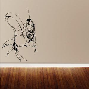 Grasshopper and plant wall decal in black line art