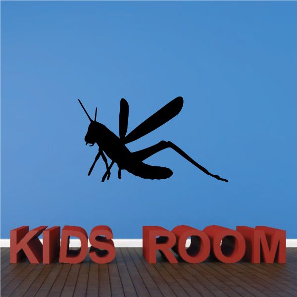 Black sitting grasshopper wall decal, side profile with long antennae