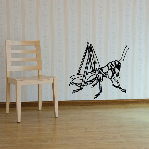 Grasshopper wall decal with black line-art grasshopper insect