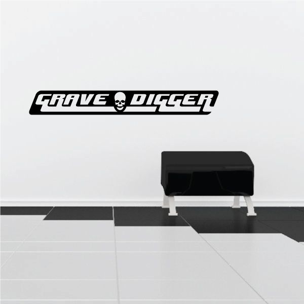 Grave Digger logo decal with skull and bold black lettering