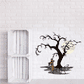 Spooky tree grave marker printed die-cut decal with bare branches and a small tombstone