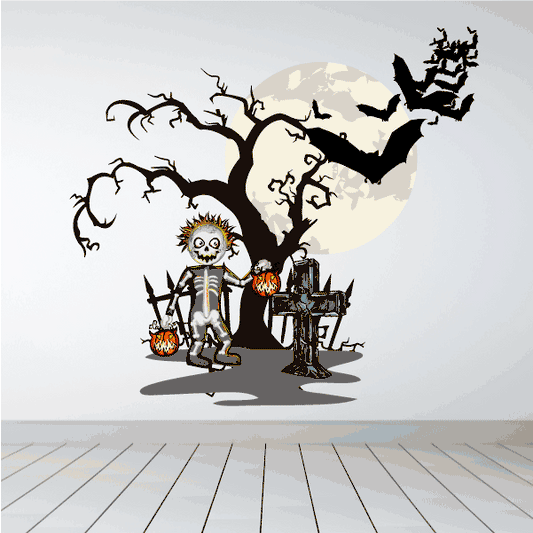 Image of Graveyard and Trick or Treater Printed Die Cut Decal