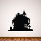 Black haunted house decal silhouette with arched windows and rooftop spire