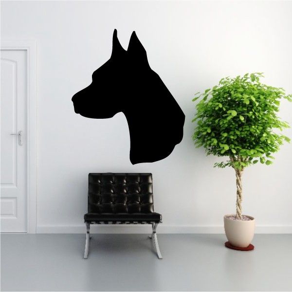 Great Dane head profile wall decal in solid black silhouette