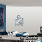 Shark and anchor vinyl wall decal, blue line art