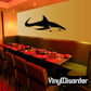 Great white shark hunting wall decal with black shark silhouette