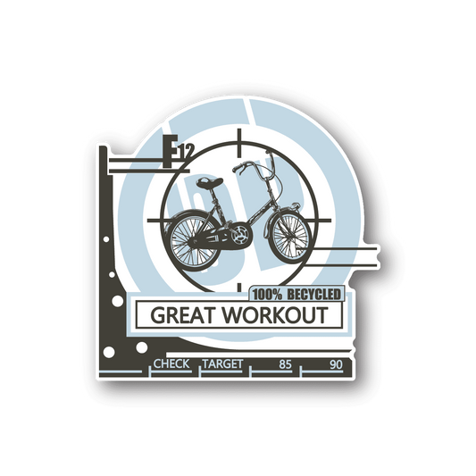 Vinyl BMX workout sticker with bicycle graphic and "GREAT WORKOUT" text