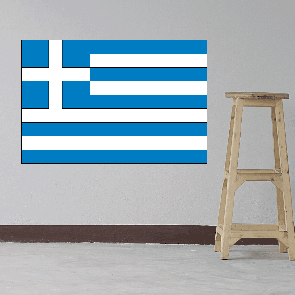 Greece flag sticker with blue and white cross and stripes, rectangular shape