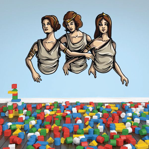 Greek Oracles sticker with three stylized women in draped robes