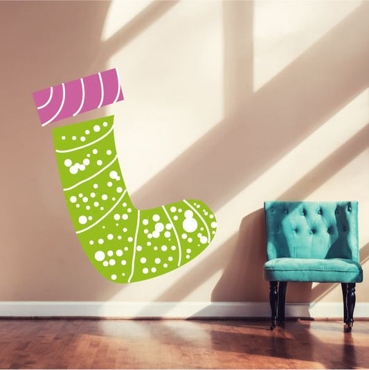 Image of Green and Purple Stocking Printed Die Cut Decal