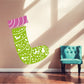Green and purple stocking printed die-cut decal with polka-dot pattern and cuff
