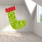 Green stocking wall sticker with white dots and red top cuff