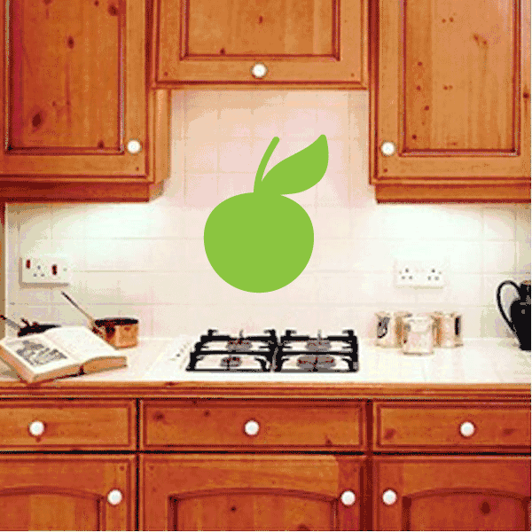 Green apple wall decal with leaf, bright green vinyl shape