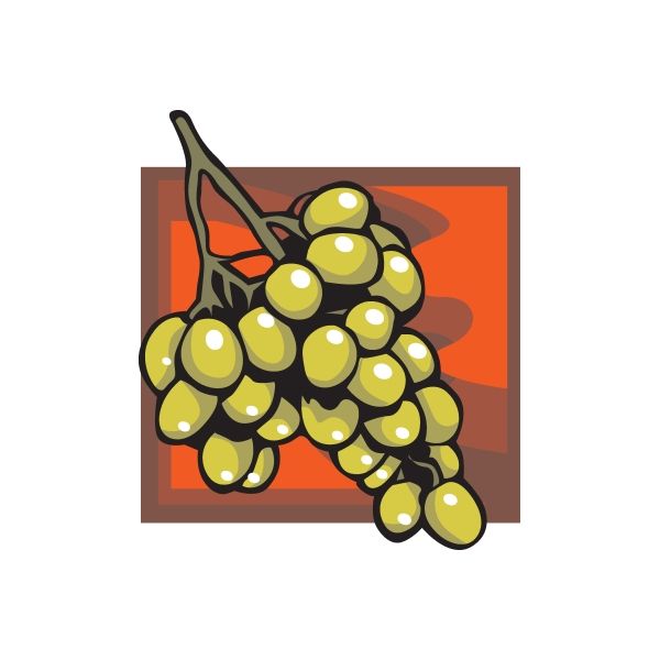 Grape cluster sticker with yellow-green grapes and black stem