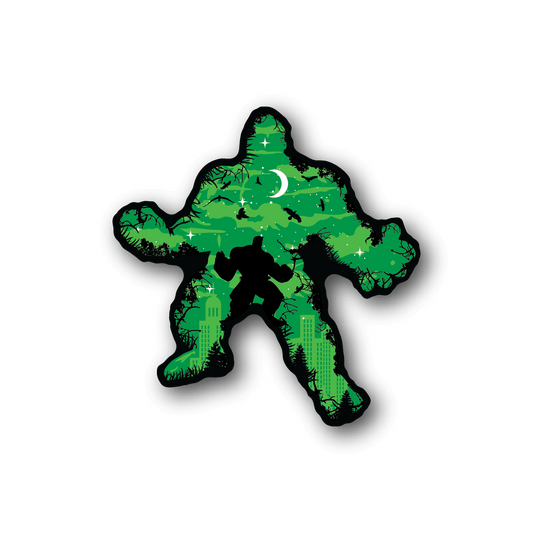 Green monster collage vinyl sticker in bright green with black outline