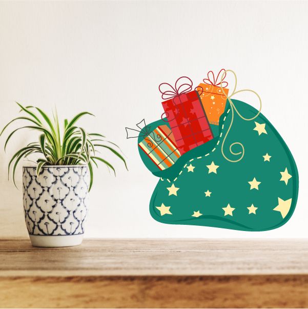 Image of Green Stocking with Presents Printed Die Cut Decal