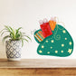 Green stocking die-cut decal with stars and gift presents print