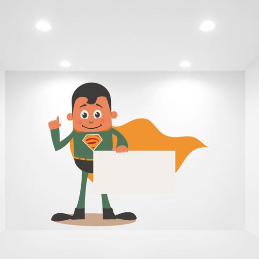 Image of Green Superhero holding Sign Sticker