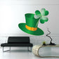 Green top hat sticker with 3-leaf clover and ribbon band