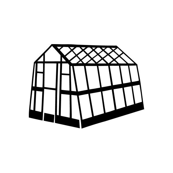 Greenhouse decal with black greenhouse outline and grid panels