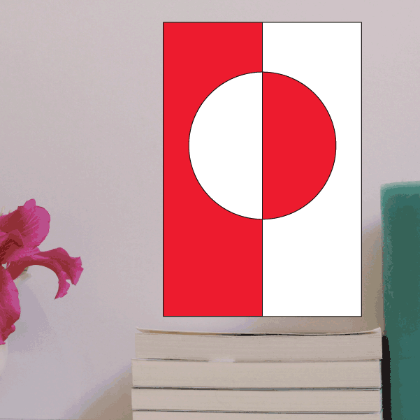 Greenland flag sticker, rectangular with red field and white circle divided vertically