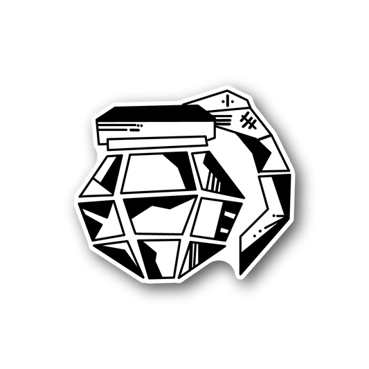 Grenade tattoo vinyl sticker with geometric black-and-white grenade design