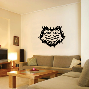 Black tribal fire sprite mask decal with grinning face and spiky flames