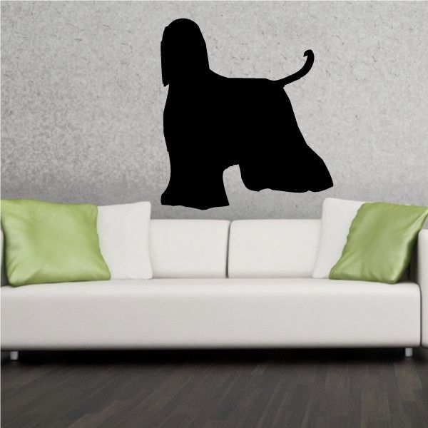 Groomed Afghan Hound decal, black dog silhouette with tail curled up