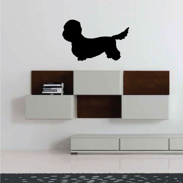 Black Dandie Dinmont terrier dog silhouette wall decal, side profile with tail up