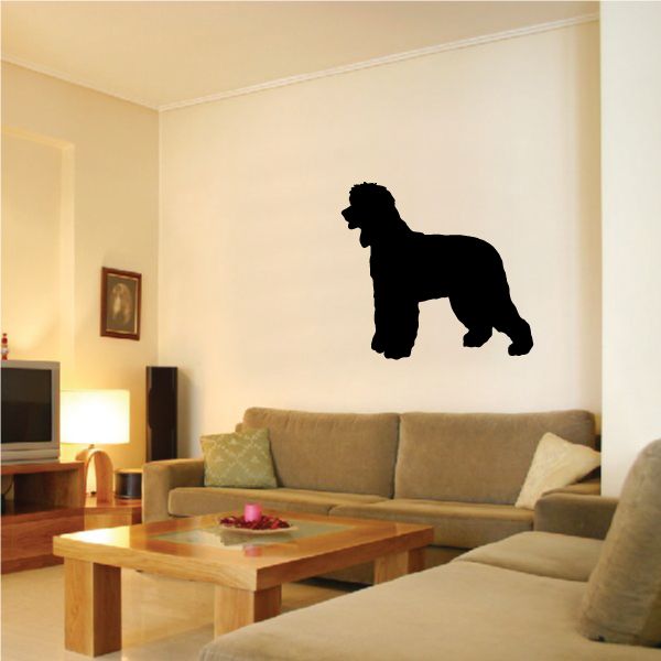 Groomed Irish Water Spaniel decal with black dog silhouette