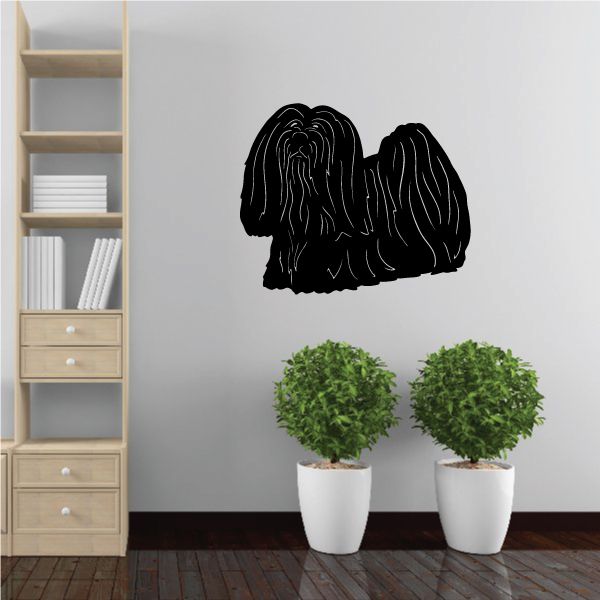 Groomed Lhasa Apso dog decal, black silhouette