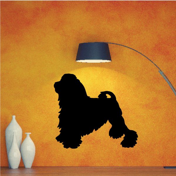 Groomed Lowchen decal with black dog silhouette