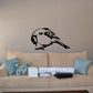 Finch bird grooming wall decal, black bird silhouette with beak down