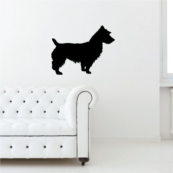 Grooomed Australian Terrier dog silhouette decal, black on white background